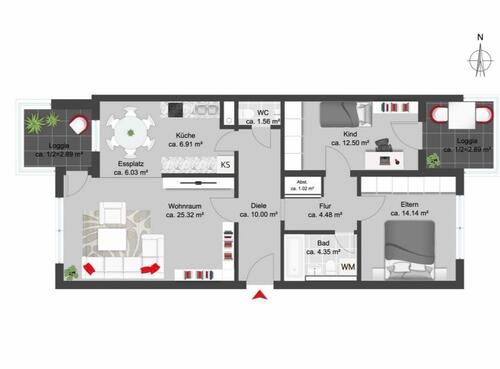 Foto - Helle 3-Zimmer-Wohnung mit zwei Loggien in München-Forstenried
