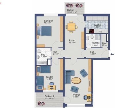 Foto - Wohnung 97 qm in RV mit Garage mit E-Ladegerät für Auto