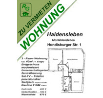 Haldensleben 3 Raum HU-1-HDL - 480,00&nbsp;EUR Kaltmiete, ca.&nbsp; 63,00&nbsp;m&sup2; in Haldensleben (PLZ: 39340)