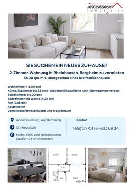 Foto - 2 Zimmerwohnung in Rheinhausen Bergheim zum 1.3.2026