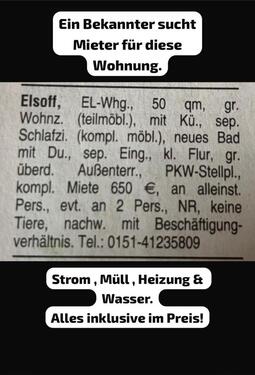 Foto - Elsoff Wohnung vermieten - 650,00 EUR Kaltmiete,