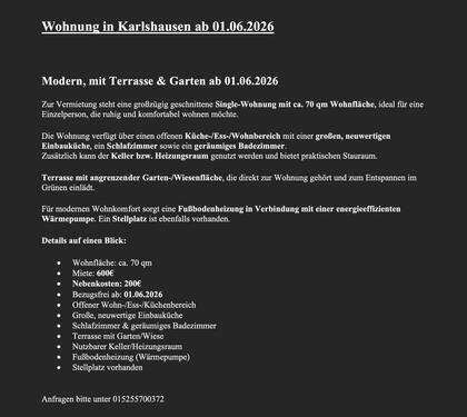 Foto - Wohnung in Karlshausen keine Haustiere