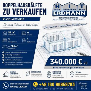 Foto - Exklusives Doppelhaus in Asel-Wittmund - 94 m² Fakten Wohnfläche