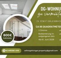 DG-Wohnung in Erlenbach - 800,00&nbsp;EUR Kaltmiete, ca.&nbsp; 86,00&nbsp;m&sup2; in Erlenbach bei Marktheidenfeld (PLZ: 97837)