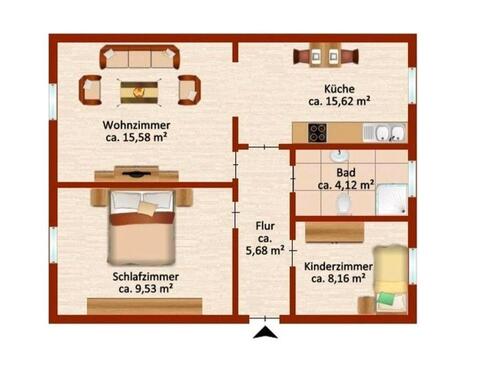 Foto - 3 Zimmer Küche Bad - 500,00&nbsp;EUR Kaltmiete, ca.&nbsp; 63,00&nbsp;m&sup2;