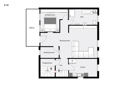 Foto - DG 4 Zi, Küche, Bad, Balkon - 760,00 EUR Kaltmiete,