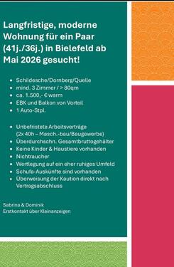 Foto - ein Mietgesuch in Bielefeld als Mieter