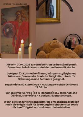 Foto - Liegen im Kosmetikstudio zu vermieten - Tages oder Langzeit-Miete