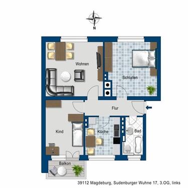 Foto - 3 Zimmer Etagenwohnung zur Miete in Magdeburg