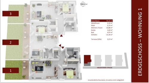 Foto - 2.5 Zimmer Erdgeschoßwohnung zur Miete in Bad Friedrichshall