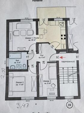 Foto - 3 Raum Wohnung - 600,00 EUR Kaltmiete,
