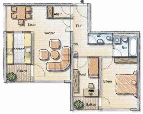 Foto - Geräumige 3 12-Zimmer-Wohnung mit PKW-Stellplatz
