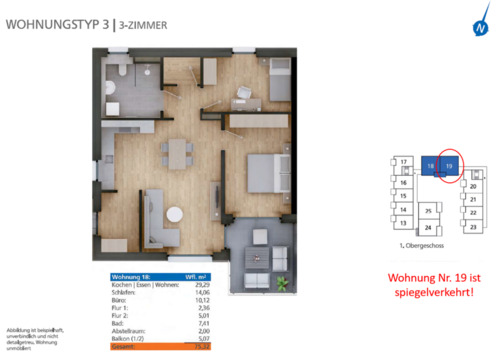 Foto - 3 Zimmer Wohnung in LandauIsar - 940,00&nbsp;EUR Kaltmiete, ca.&nbsp; 75,32&nbsp;m&sup2;