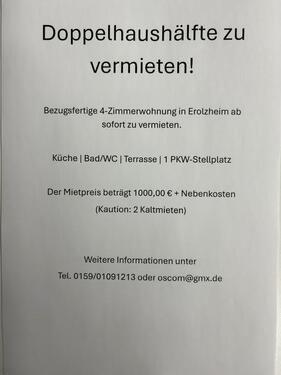 Foto - Doppelhaushälfte zu Vermieten - 1.000,00&nbsp;EUR Kaltmiete,