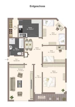 Foto - Erdgeschosswohnung mit Garten - 1.000,00 EUR Kaltmiete, ca.  120,00 m²