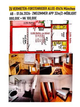 Foto - VERMIETE 2-ZIMM.APP-32m2- MÜNCHEN -U 3 MIETE 880,00€+ NK