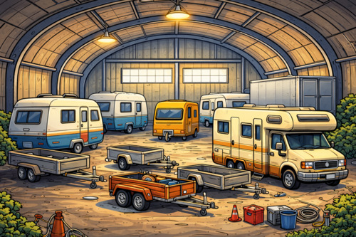 Foto - Stellplatz Wohnwagen Anhänger Halle, Unterstellplatz, Unterstand