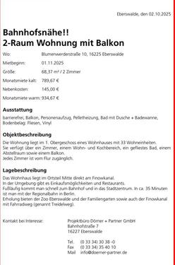 Foto - Etagenwohnung in Wandlitz zur Miete