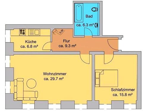 Foto - 2-Zimmer-Wohnung mit EBK & riesigem Wohnzimmer - flexibel