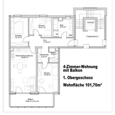 Foto - 4-Zimmer-Wohnung mit Balkon - 1.050,00&nbsp;EUR Kaltmiete, ca.&nbsp; 101,70&nbsp;m&sup2;