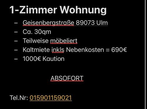 Foto - 1-Zimmer Wohnung absofort - 690,00&nbsp;EUR Kaltmiete, ca.&nbsp; 30,00&nbsp;m&sup2;