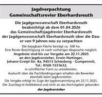 Jagdverpachtung Gemeinschaftsjagdrevier Eberhardsreuth - Schönberg