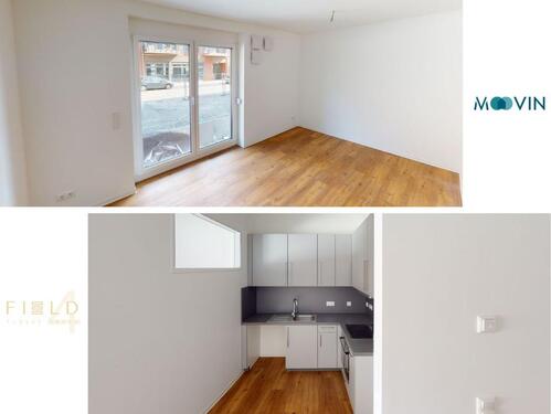 Foto - **ERSTBEZUG** Toll geschnittene 1-Zimmer-Wohnung mit TERRASSE und EBK im Neubauquartier 'Field 4'