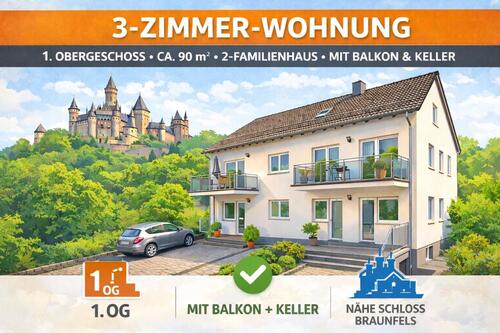 Foto - 3 Zimmer Wohnung mit Balkon - 900,00&nbsp;EUR Kaltmiete, ca.&nbsp; 90,00&nbsp;m&sup2;