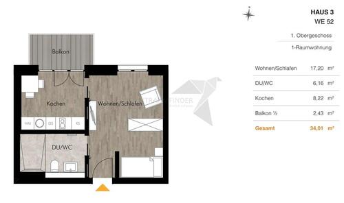 Foto - 1 Zimmer Etagenwohnung zur Miete in Chemnitz