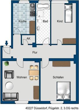 Foto - 3 Zimmer Etagenwohnung zur Miete in Düsseldorf