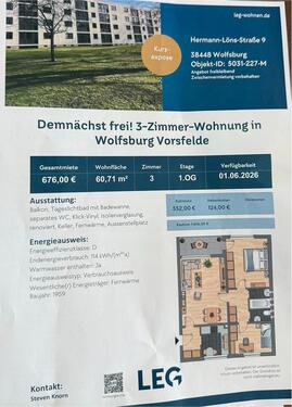 Foto - Schöne 3-Zimmer -Wohnung mit Balkon in Wolfsburg Vorsfelde