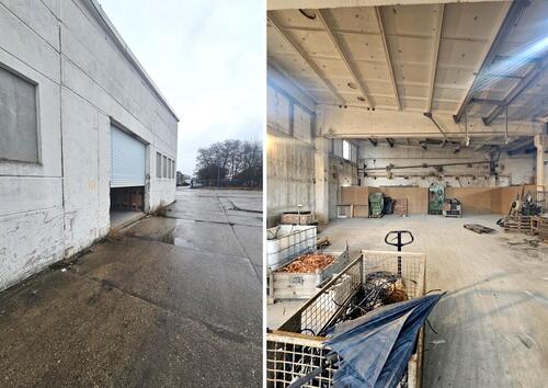 Foto - Kalt-Lagerhalle mit 2 elektr. Rolltoren, fast pfeilerfrei - zus. Freifläche möglich