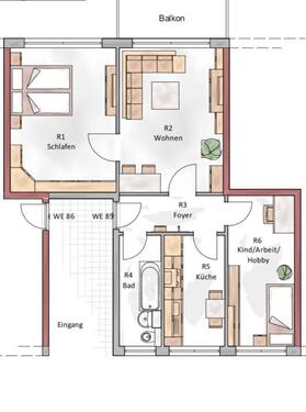 Foto - 3 Raum Wohnung mit Balkon - 600,00&nbsp;EUR Kaltmiete, ca.&nbsp; 61,00&nbsp;m&sup2;