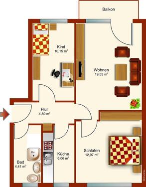 Foto - 3 Zimmer Etagenwohnung zur Miete in Parchim