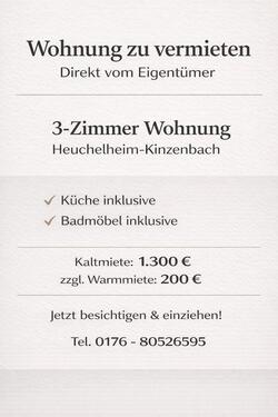 Foto - 3 Zimmer Wohnung zu vermieten in Heuchelheim-Kinzenbach