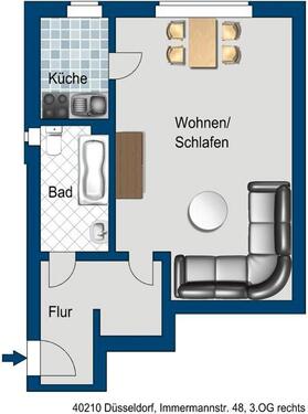 Foto - 1 Zimmer Etagenwohnung zur Miete in Düsseldorf