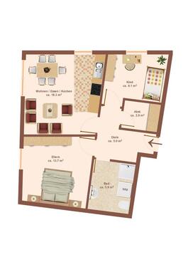 Foto - 3 Zimmer Erdgeschoßwohnung zur Miete in Gifhorn