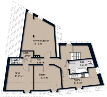 Foto - 3 Zimmer Dachgeschoßwohnung zur Miete in Hadamar