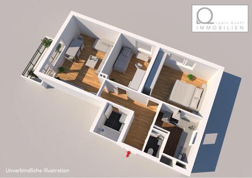 Foto - Renovierte, helle 3 Zimmer Wohnung mit großem Balkon