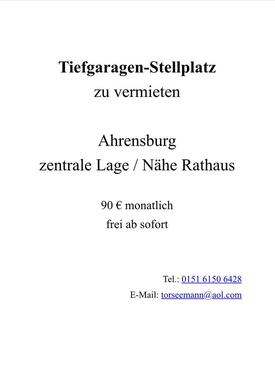 Foto - Tiefgaragen-Stellplatz in Ahrensburg zu vermieten (zentral)
