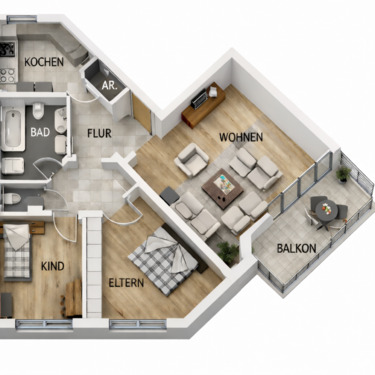 Foto - 3 Zi. Wohnung, 82qm, EG, Balkon, 91154 Roth