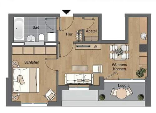 Foto - Komplett Möbiliert Moderne 2-Zimmer-Wohnung mit Balkon und Aufzug