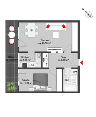 Foto - 2-Zimmerwohnung mit Westloggia und Garagenstellplatz