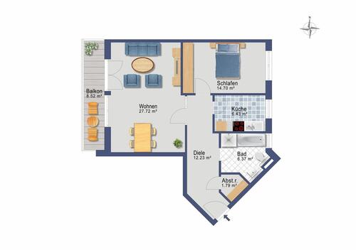 Foto - 2 Zimmer Etagenwohnung zur Miete in Schwerin