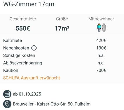 Foto - WG Zimmer Brauweiler - 550,00 EUR Kaltmiete,