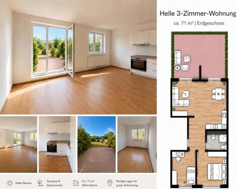 Foto - Schöne 3-Zimmer-Wohnung (71 m²), mit großen Garten
