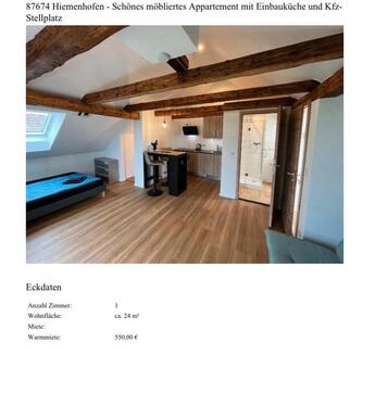 Foto - Möbliertes Apartment - 550,00&nbsp;EUR Kaltmiete, ca.&nbsp; 25,00&nbsp;m&sup2;