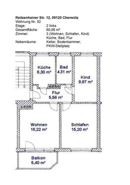 Foto - 3 Zimmer Etagenwohnung in Chemnitz