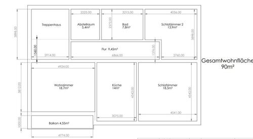 Foto - 3,5 Zimmer Wohnung - 600,00&nbsp;EUR Kaltmiete, ca.&nbsp; 90,00&nbsp;m&sup2;