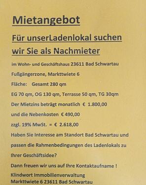 Foto - Mietangebot für unser Ladenlokal